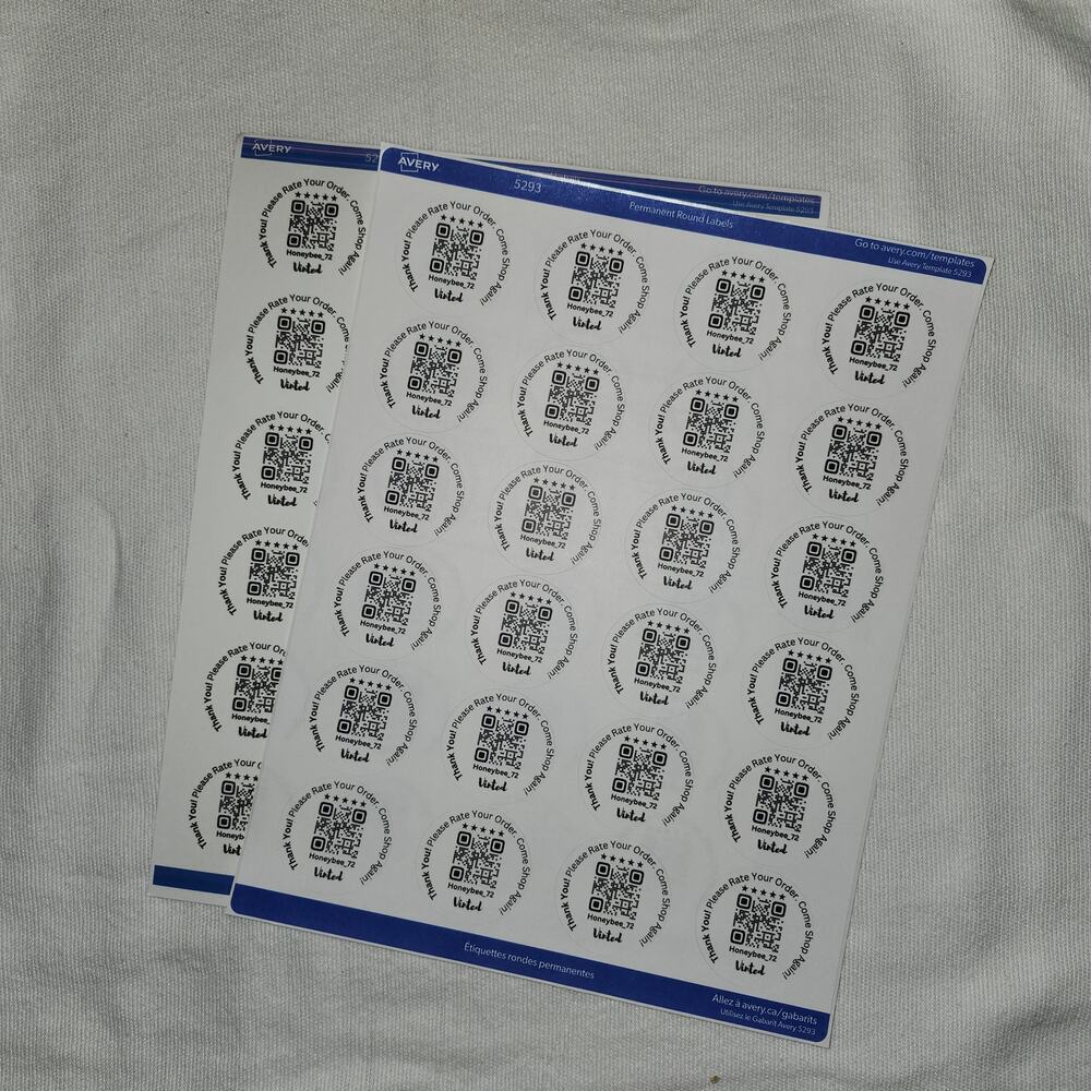 QR Labels Thank You / Rate Your Order | 48 Ct | White Monochrome | Laser Print